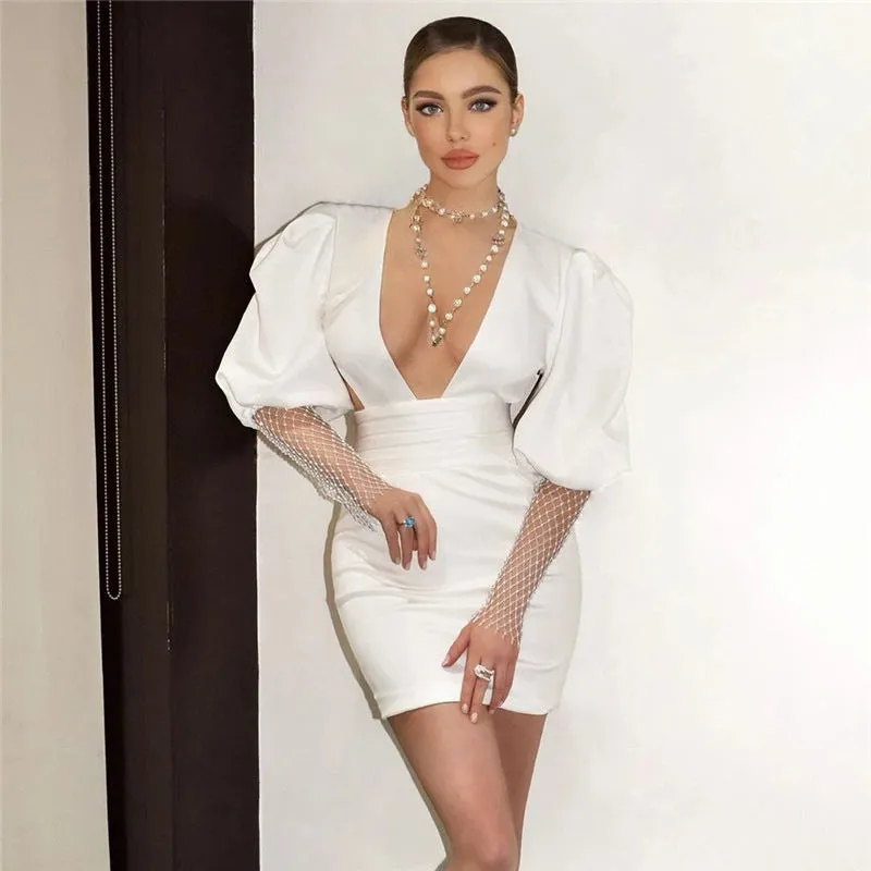 Toleet Woman Party Dress Sexy White Dress Bodycon New Arrivals Crystal High Quality Dress Celebrity Nightclub Dress