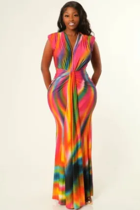 TOMMI TROPICAL PATTERN MAXI DRESS