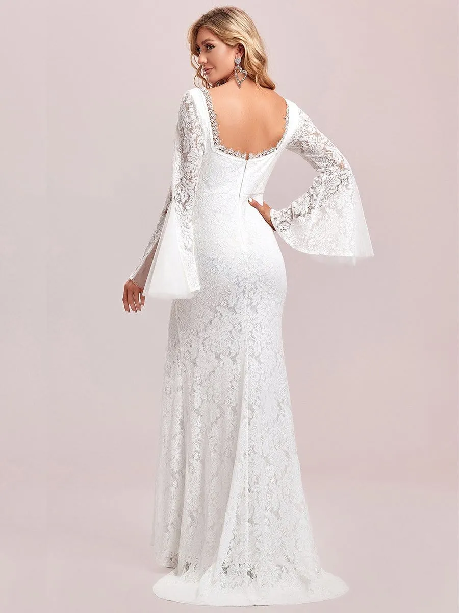 Trumpet Long Sleeve Lace High Slit Wedding Dress