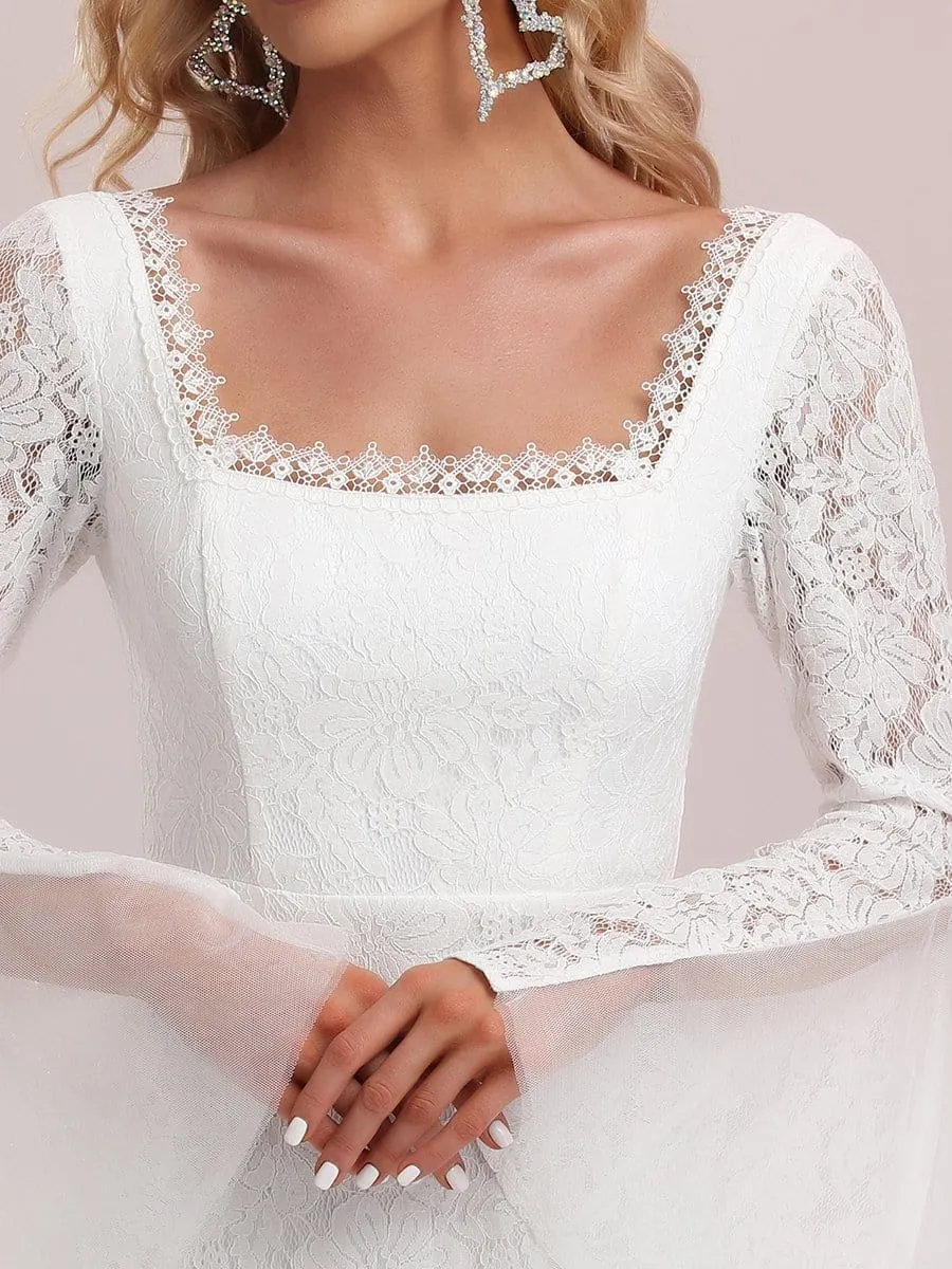 Trumpet Long Sleeve Lace High Slit Wedding Dress