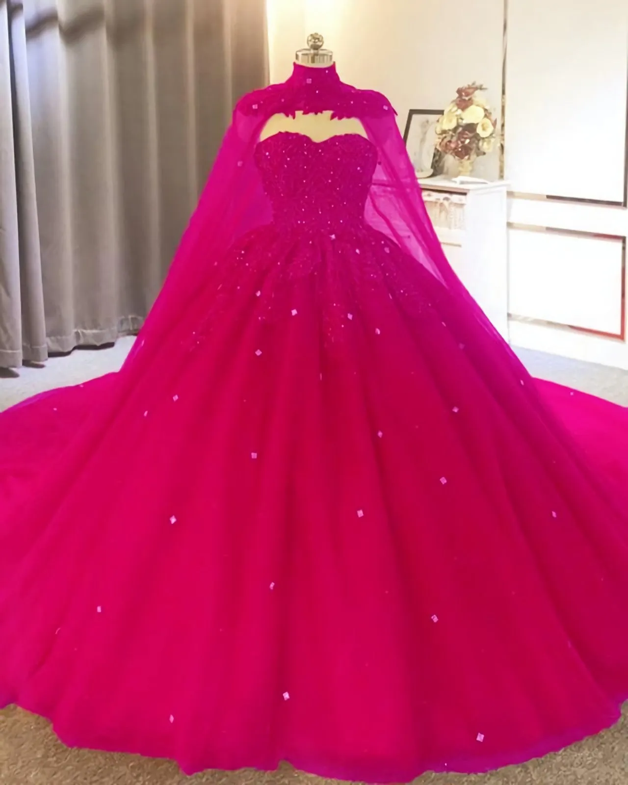 Tulle Ball Gown Quinceanera Dresses With Cape