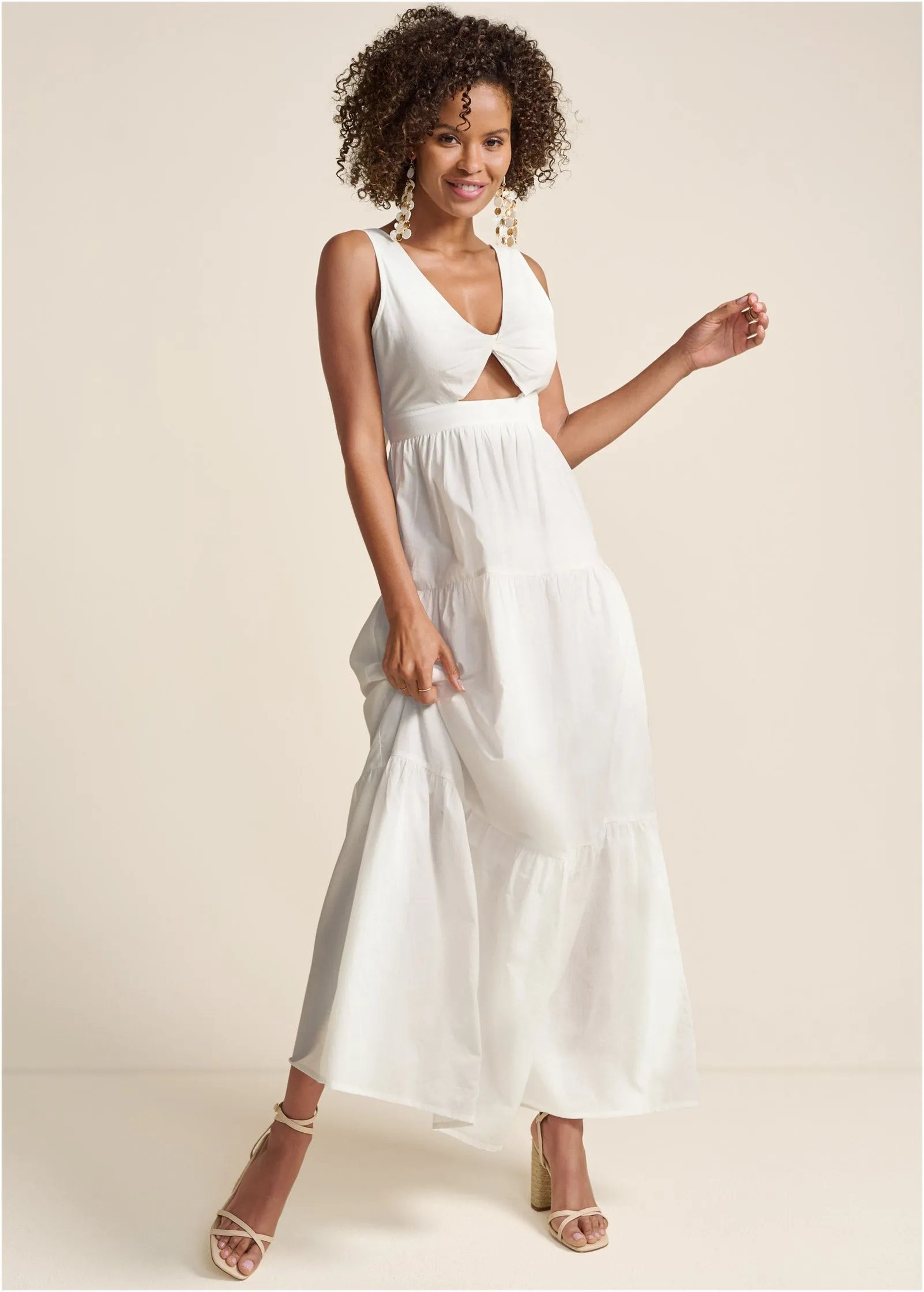 Twist Front Maxi Dress  - White