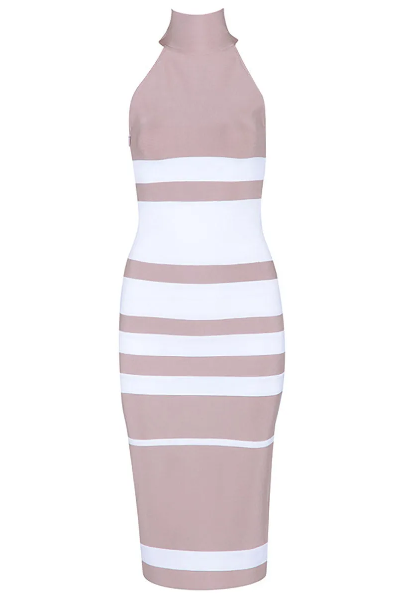 Two Tones High Neck Sleeveless Bandage Dress