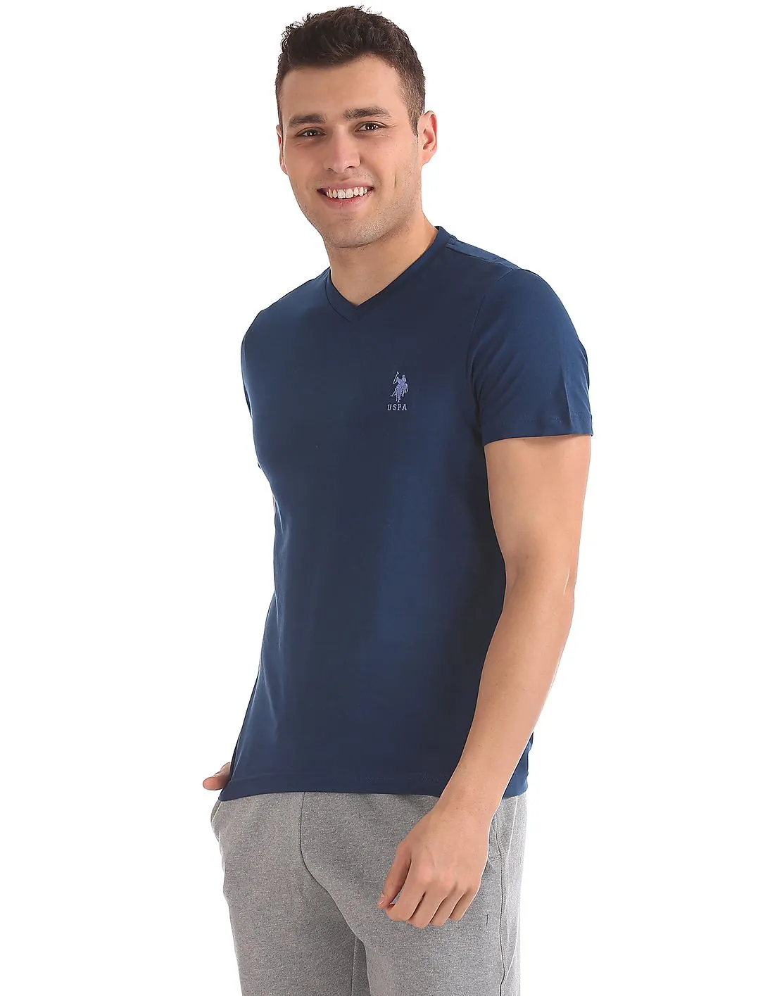 U.S. Polo Assn. Casual Short Sleeve V-Neck T-Shirt Blue