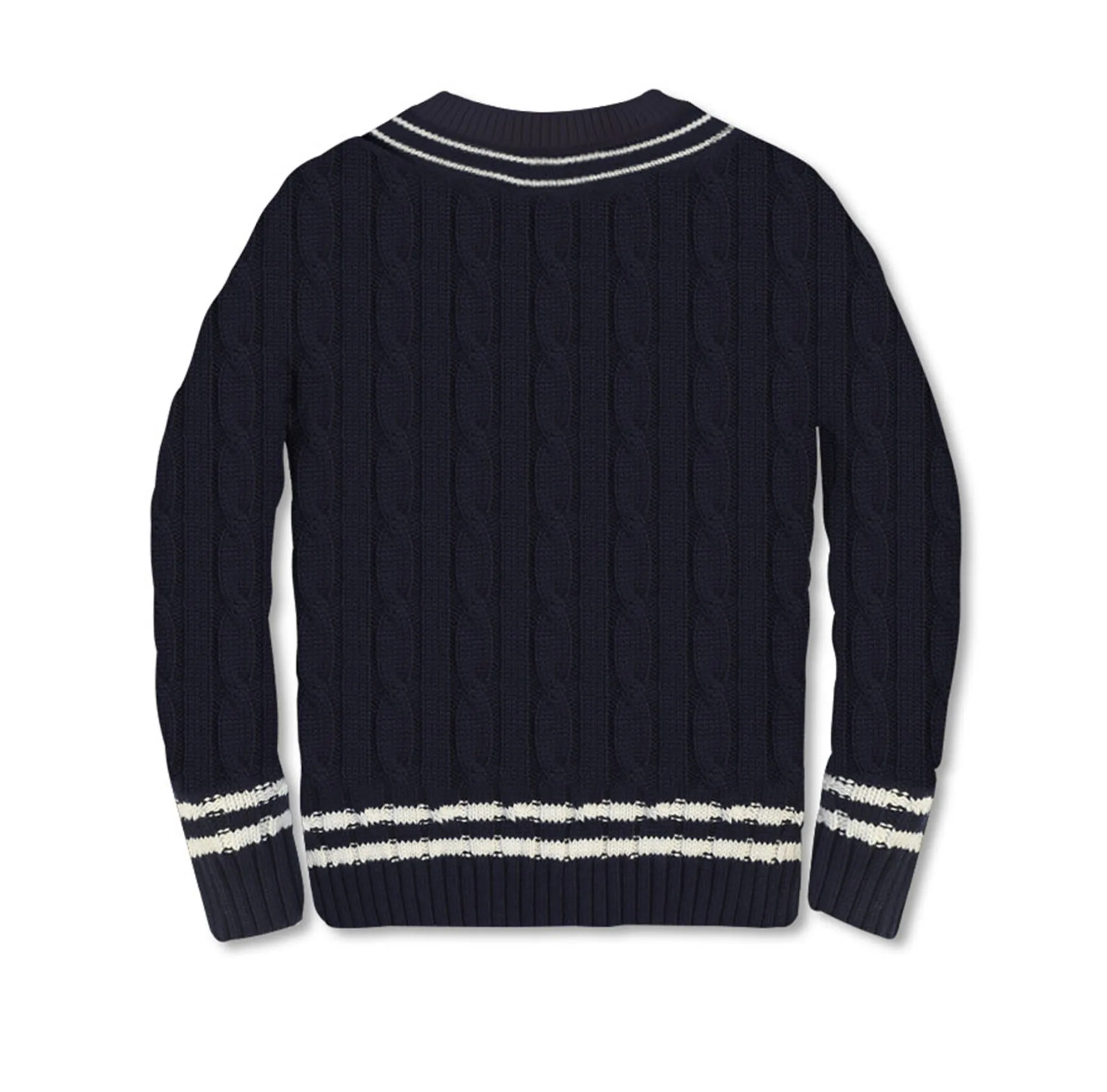 V-Neck Cable Knit Sweater 100% Cotton -Navy