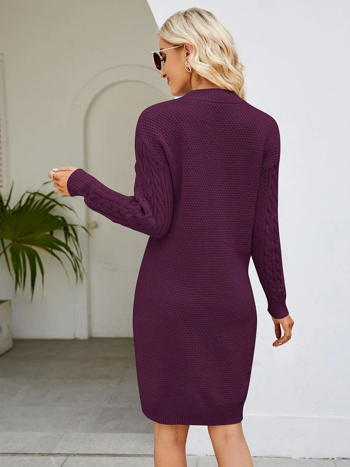 V-Neck Mini Sweater Dress