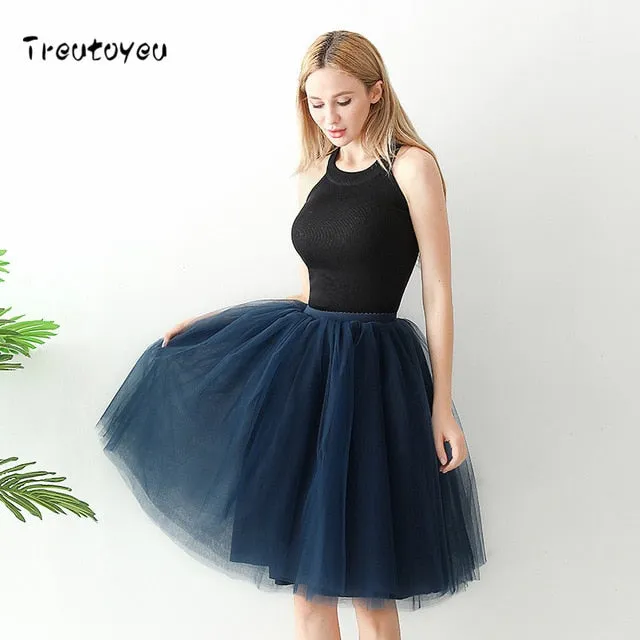 VenusFox High Waist Swing Dolly Ball Gown 6 Layered Midi Skirts