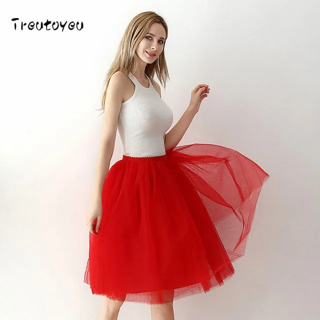 VenusFox High Waist Swing Dolly Ball Gown 6 Layered Midi Skirts