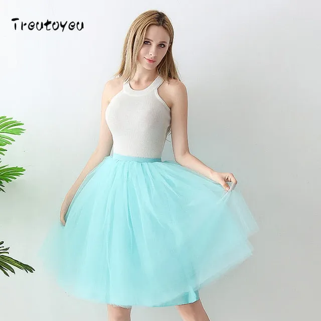 VenusFox High Waist Swing Dolly Ball Gown 6 Layered Midi Skirts