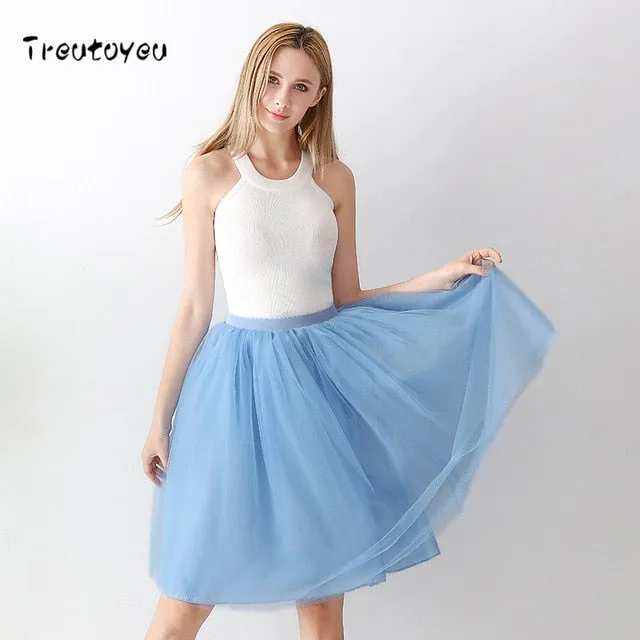 VenusFox High Waist Swing Dolly Ball Gown 6 Layered Midi Skirts