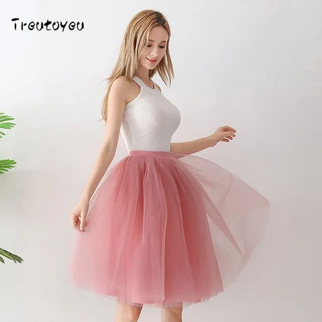 VenusFox High Waist Swing Dolly Ball Gown 6 Layered Midi Skirts