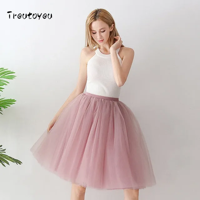 VenusFox High Waist Swing Dolly Ball Gown 6 Layered Midi Skirts