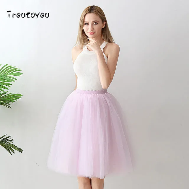 VenusFox High Waist Swing Dolly Ball Gown 6 Layered Midi Skirts