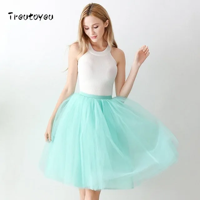 VenusFox High Waist Swing Dolly Ball Gown 6 Layered Midi Skirts