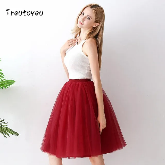 VenusFox High Waist Swing Dolly Ball Gown 6 Layered Midi Skirts