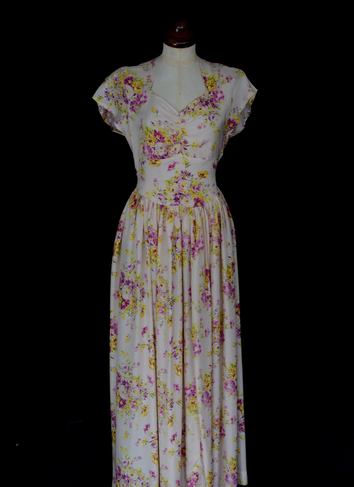 Vintage 1930s Pink Floral Rayon Tea Gown