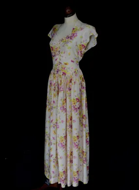 Vintage 1930s Pink Floral Rayon Tea Gown