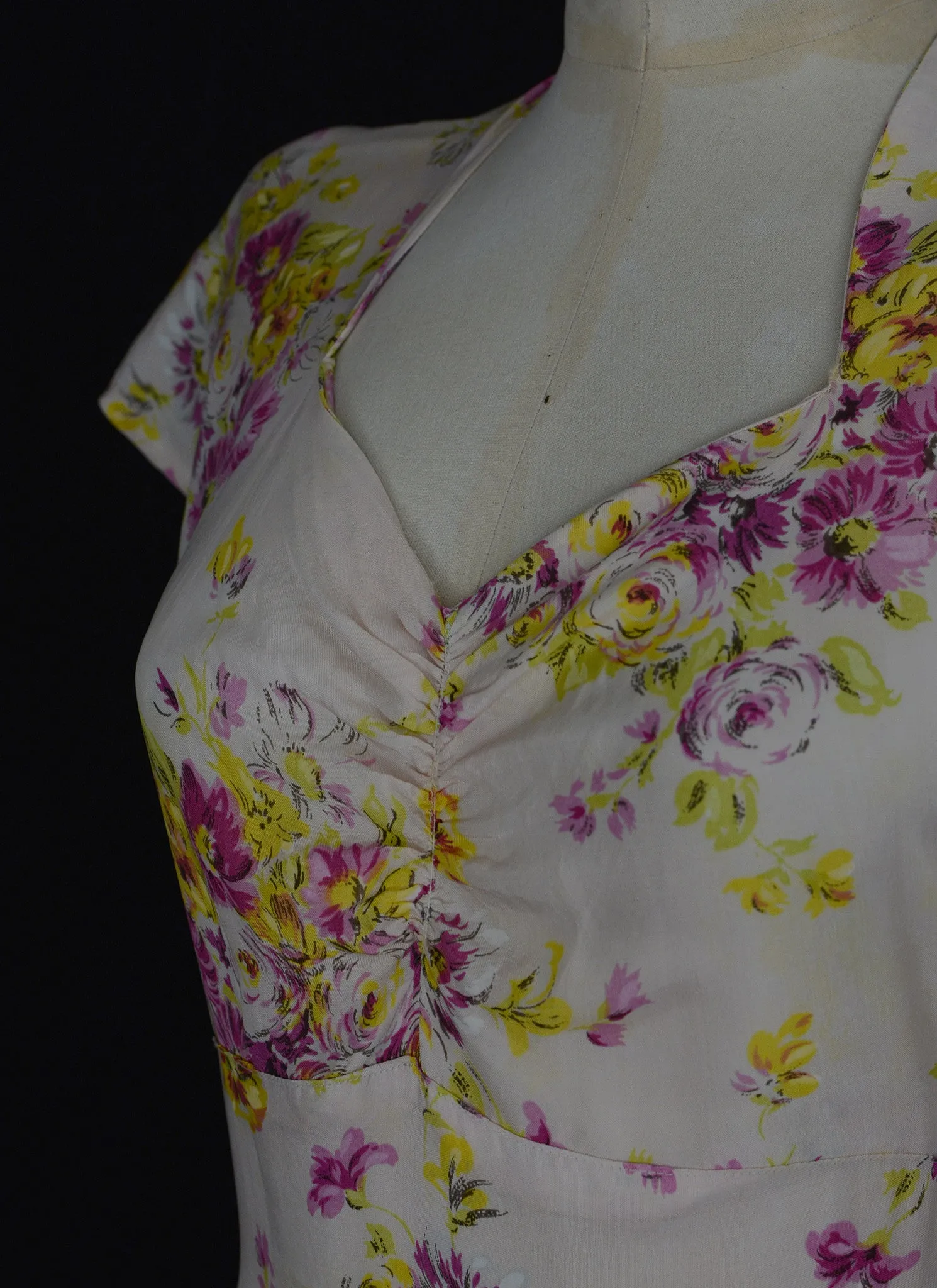 Vintage 1930s Pink Floral Rayon Tea Gown