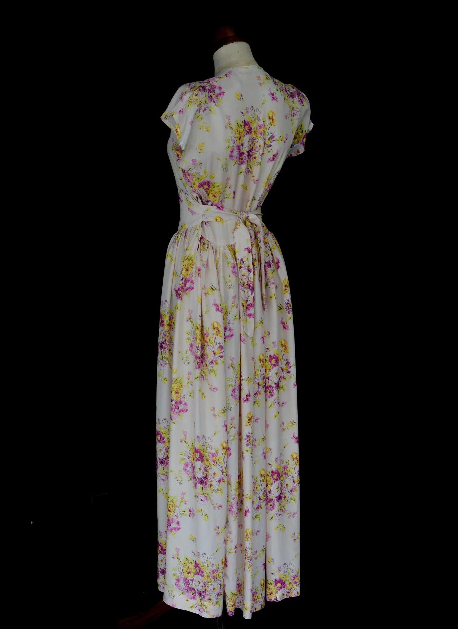 Vintage 1930s Pink Floral Rayon Tea Gown