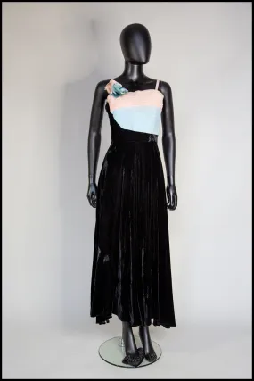 Vintage 1940s Black Pastel Silk Velvet Dress