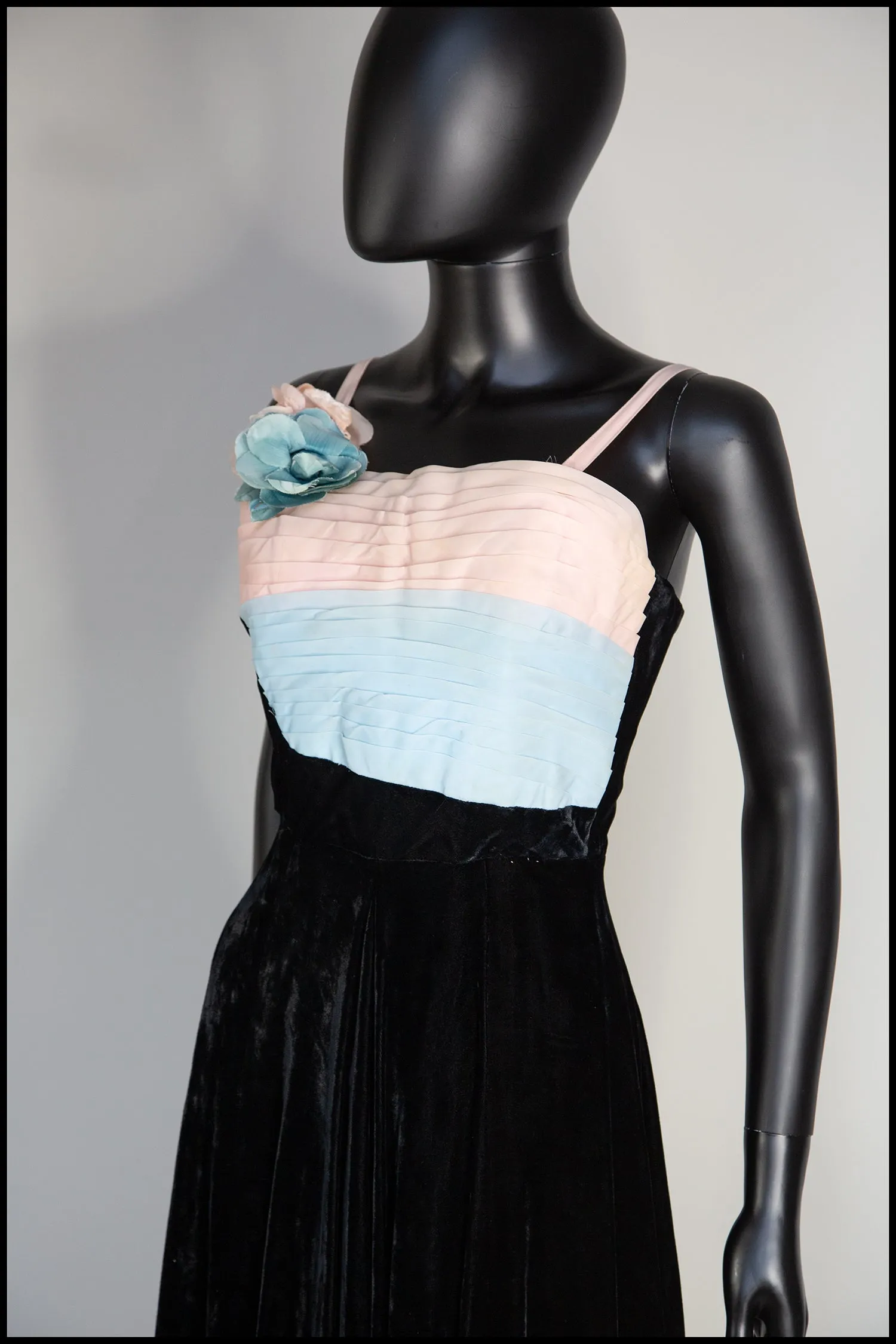 Vintage 1940s Black Pastel Silk Velvet Dress