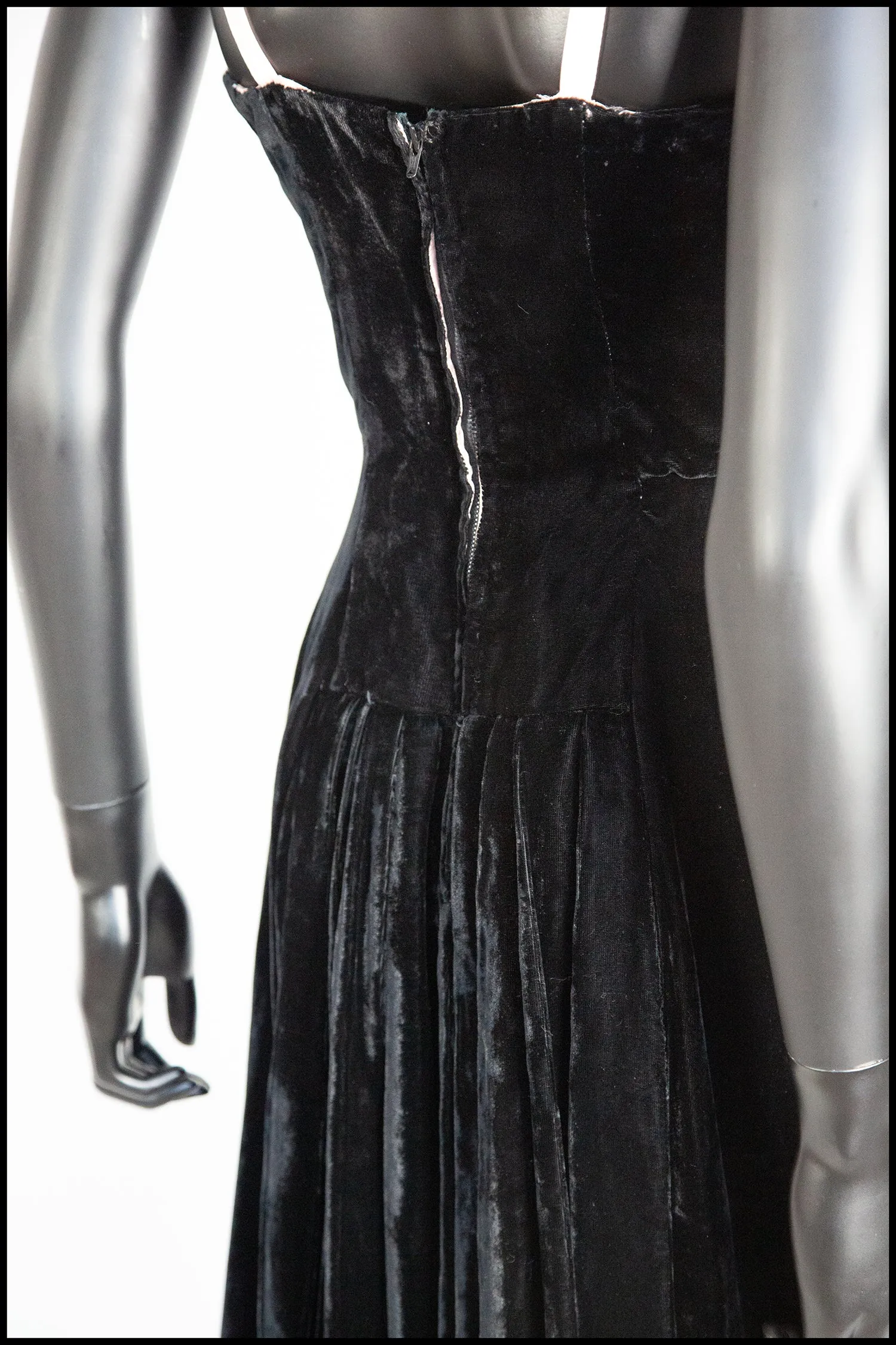 Vintage 1940s Black Pastel Silk Velvet Dress