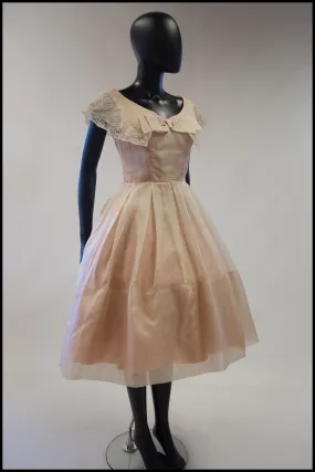 Vintage 1950s Blush Silk Organdie Dress