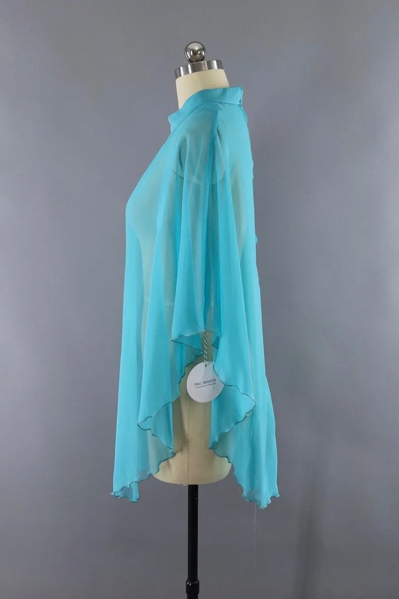 Vintage 1960s Aqua Blue Chiffon Cape