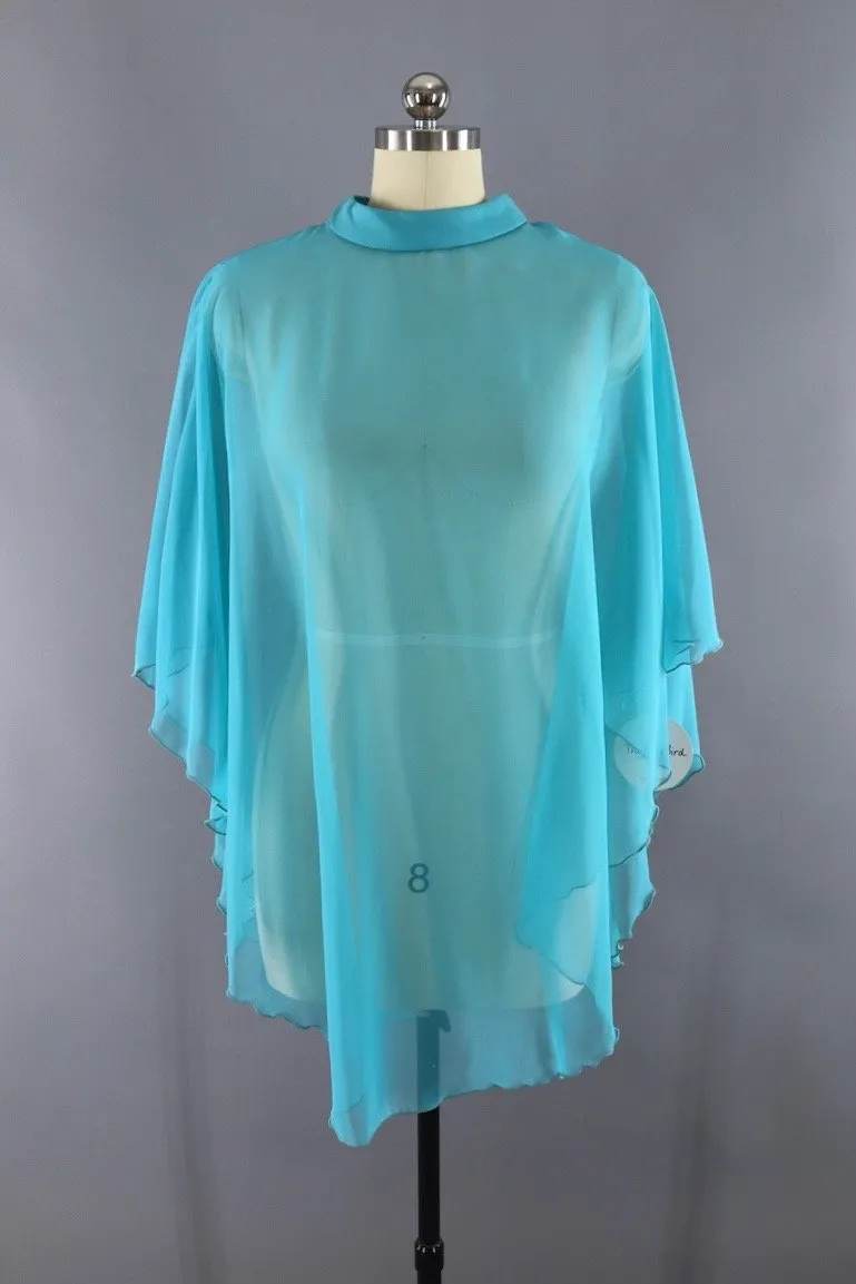 Vintage 1960s Aqua Blue Chiffon Cape