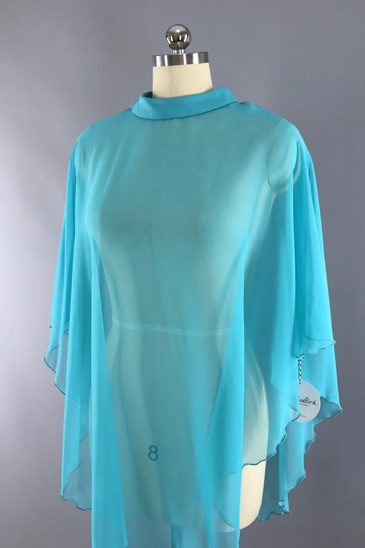 Vintage 1960s Aqua Blue Chiffon Cape