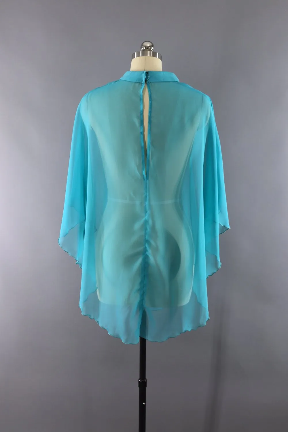 Vintage 1960s Aqua Blue Chiffon Cape