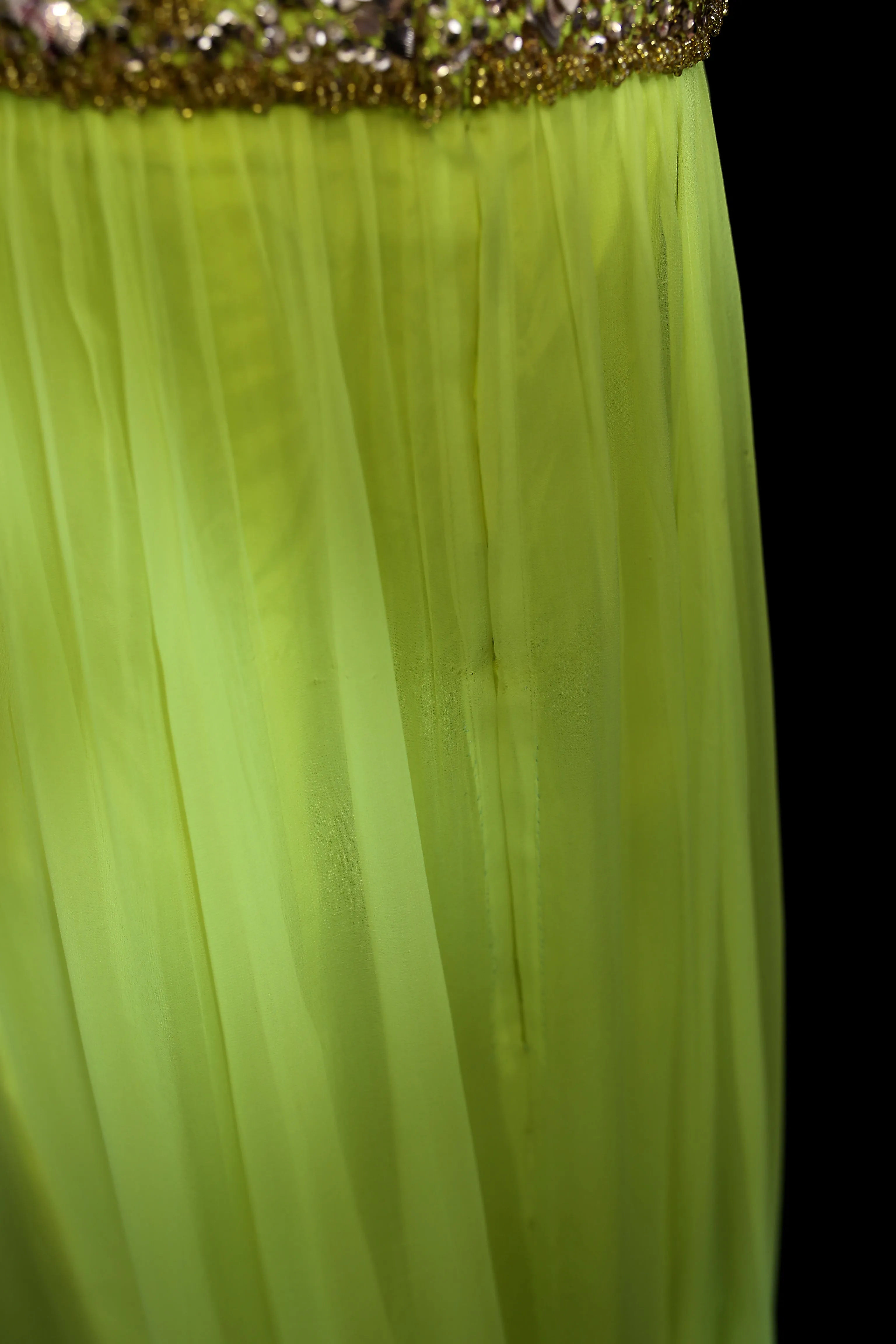 Vintage 1960s Neon Yellow Chiffon Beaded Dress