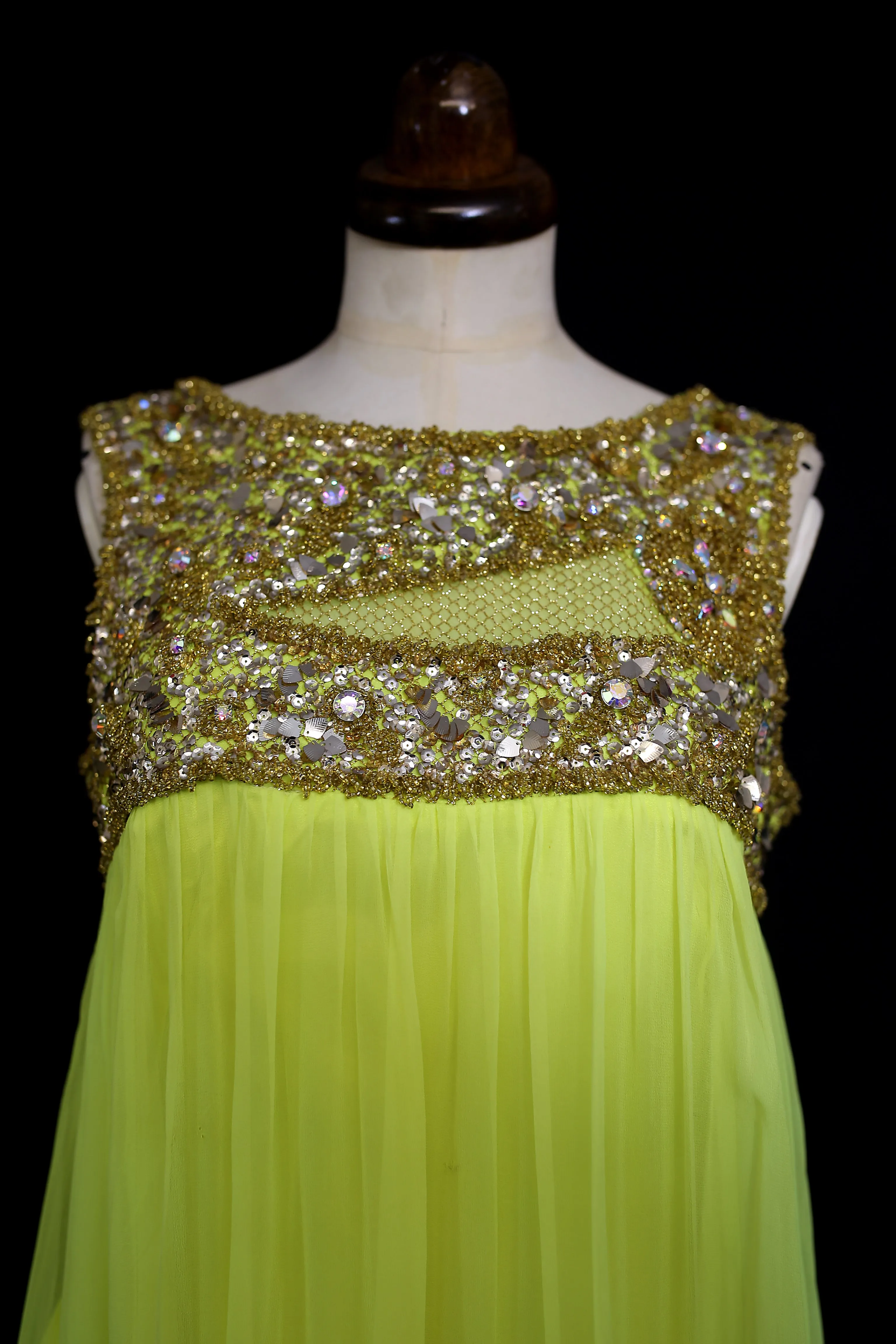 Vintage 1960s Neon Yellow Chiffon Beaded Dress