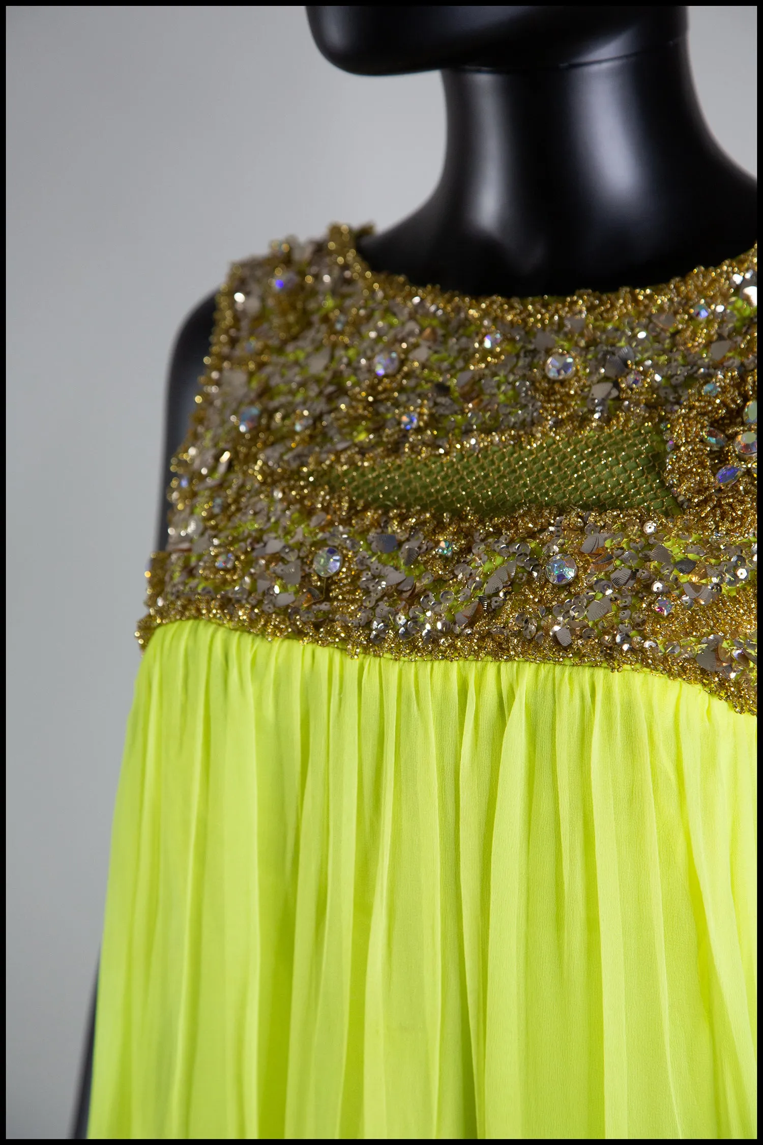 Vintage 1960s Neon Yellow Chiffon Beaded Dress