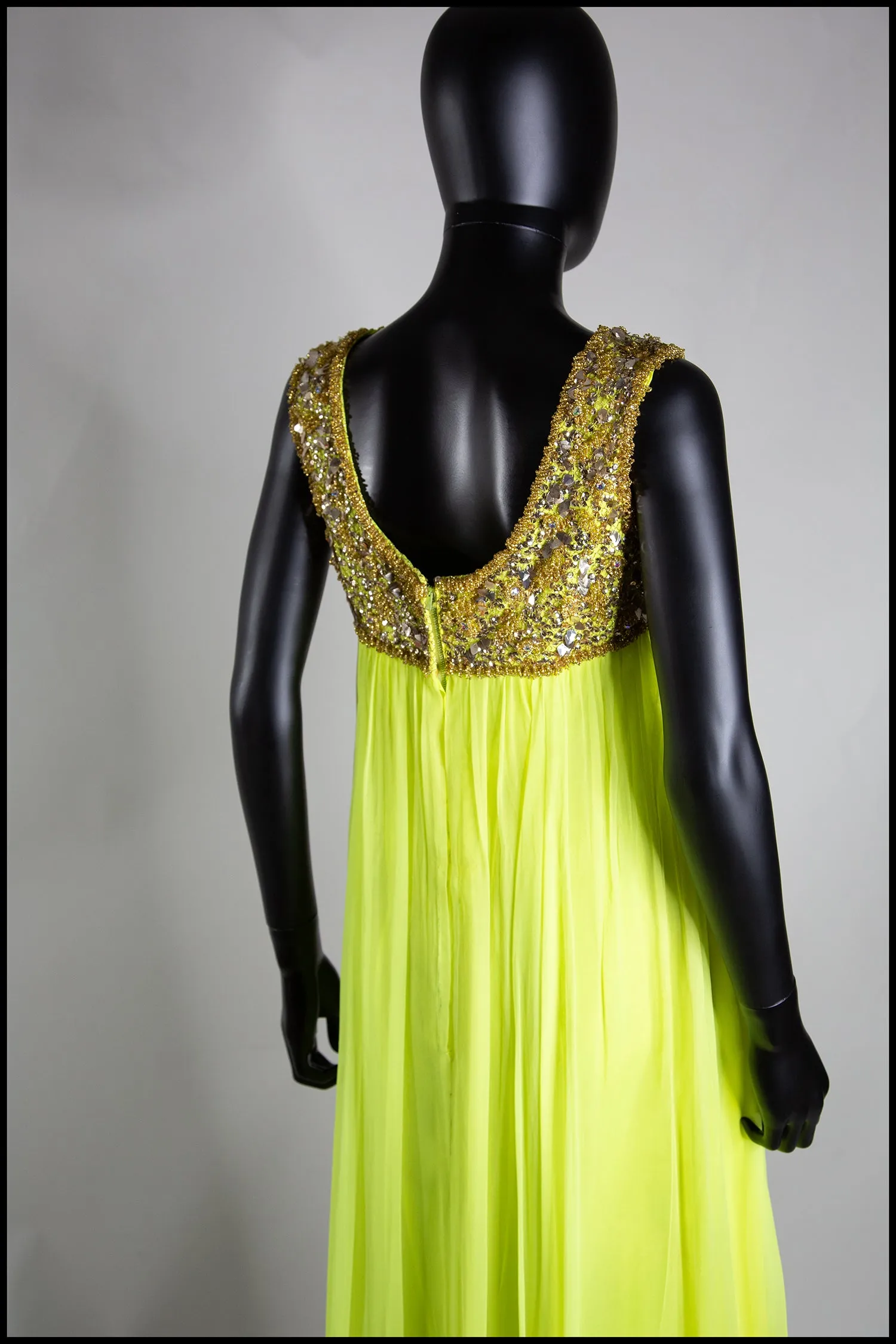 Vintage 1960s Neon Yellow Chiffon Beaded Dress