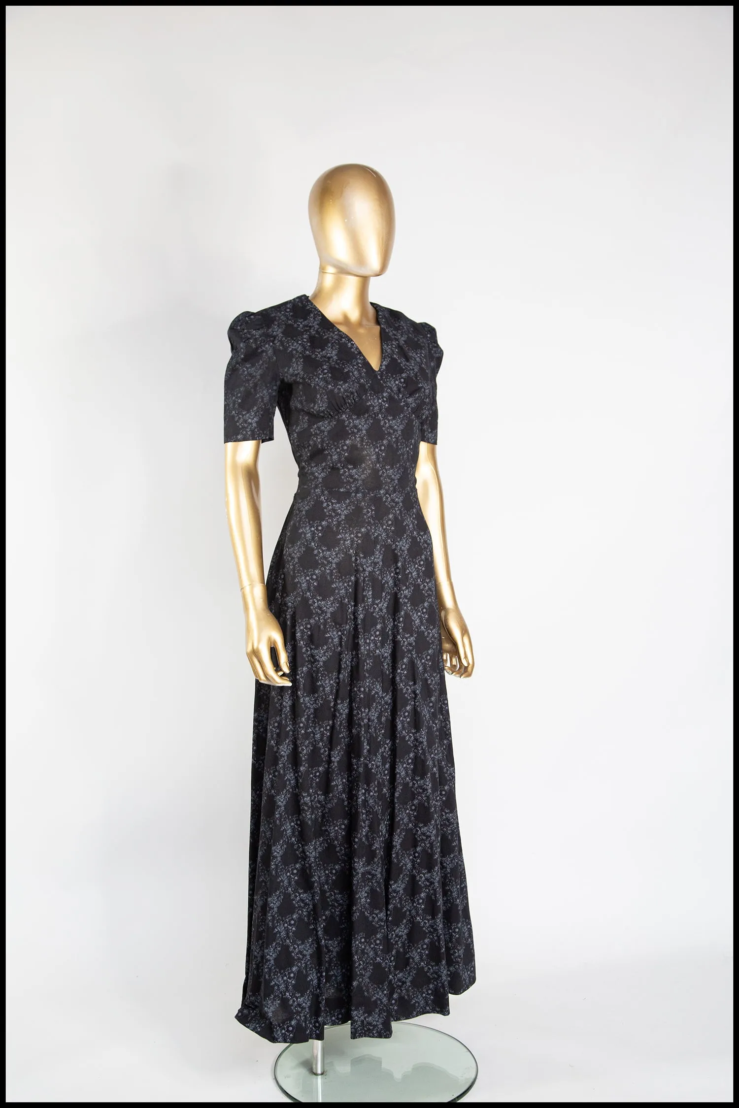 Vintage 1970s Black Floral Cotton Maxi Dress