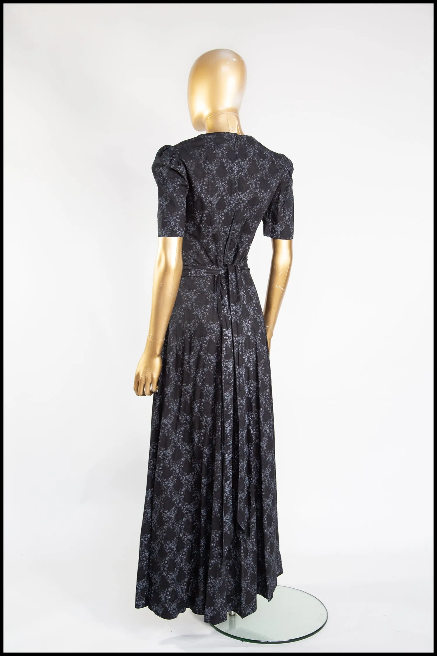 Vintage 1970s Black Floral Cotton Maxi Dress