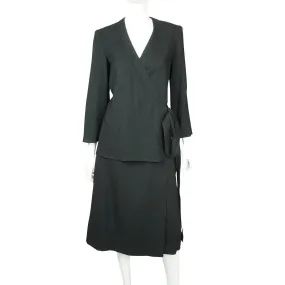 Vintage 1970s Designer Guy Laroche Black Wool Skirt Suit 2 Piece Ensemble Sz 12