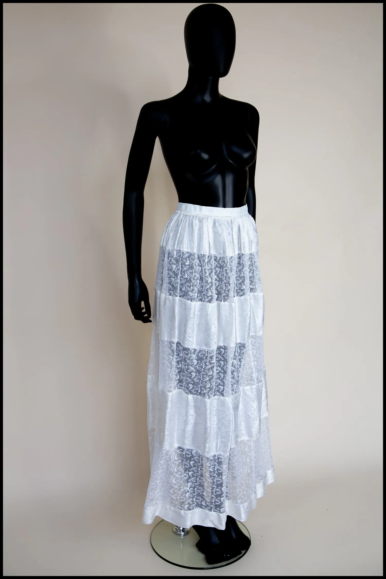 Vintage Edwardian Ivory Damask Lace Maxi Skirt