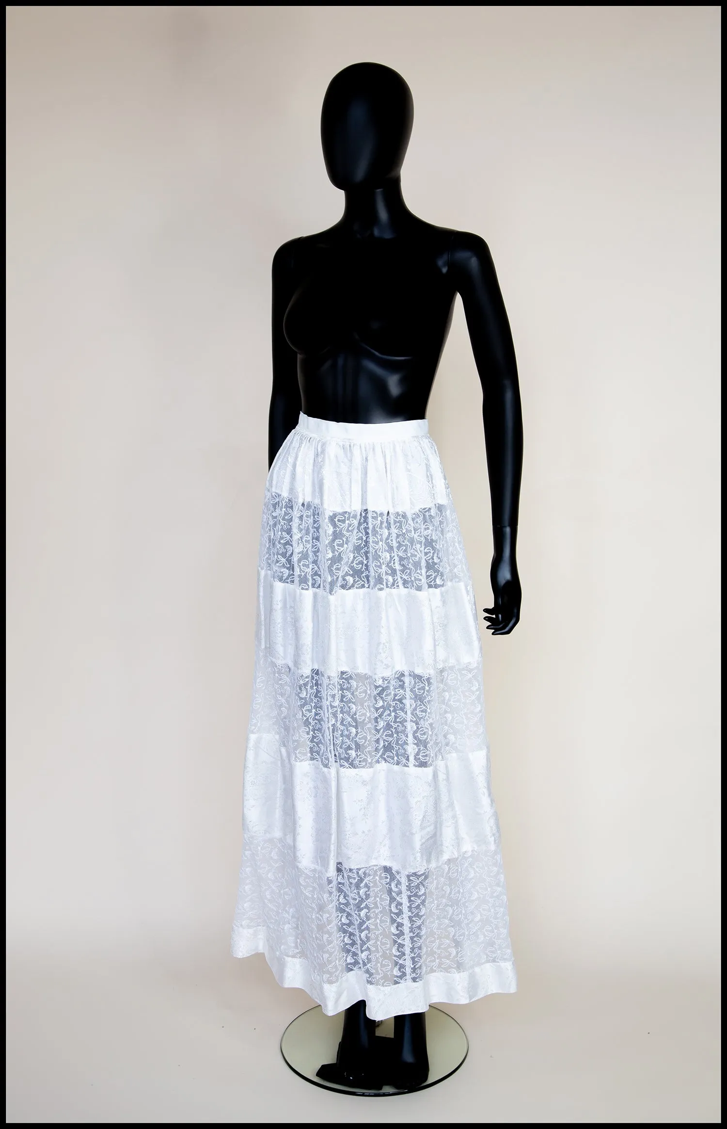 Vintage Edwardian Ivory Damask Lace Maxi Skirt