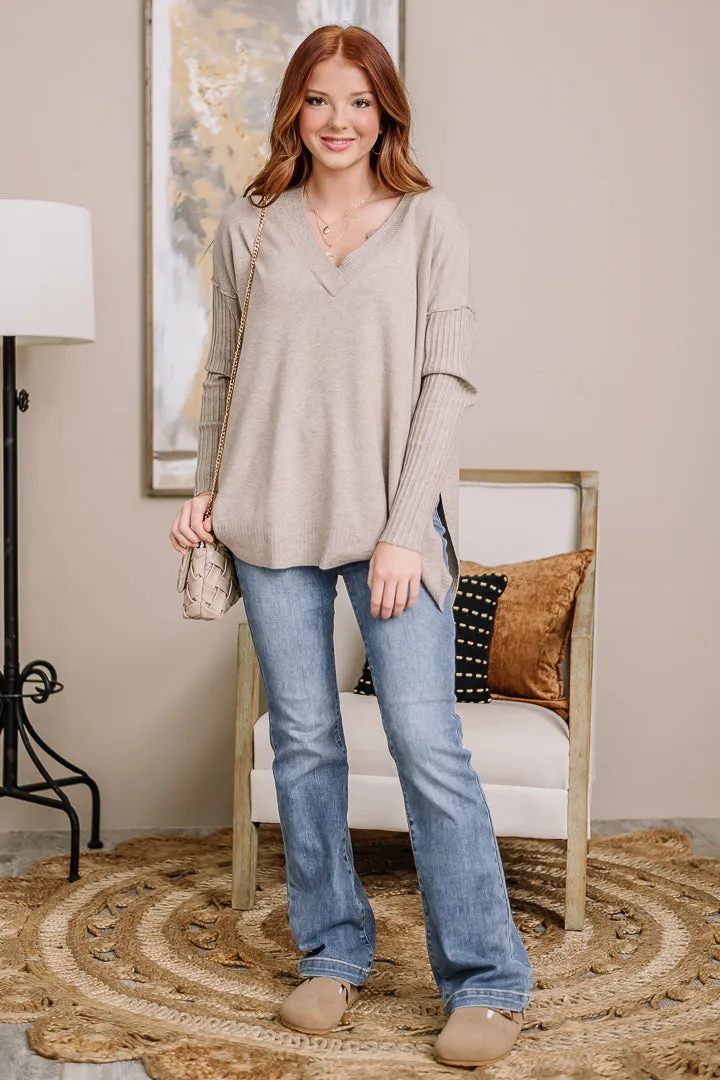 Viscose Ribbed Hem & Sleeve Top