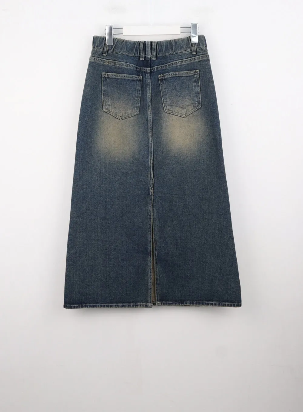 Washed Denim Maxi Flair Skirt IS307