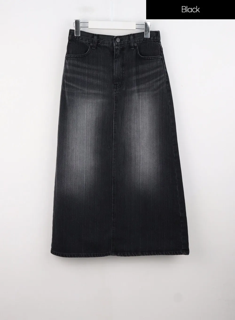 Washed Denim Maxi Flair Skirt IS307