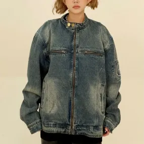 Wenkouban-Winter outfits Christmas Black Friday Button-Up Collar Zipper Pockets Denim Oversized Jacket