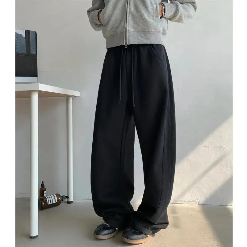 Wiaofellas  -  Winter New Men's Tie-dye Fleece Casual Pants Side Striped Wide Leg Straight Sweatpants Neutral High-quality Long Baggy Trousers