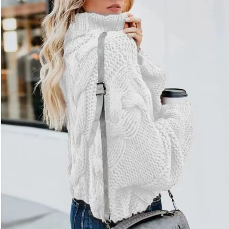 Women's Fashion Casual Turtleneck Pullover Loose-fitting Long Sleeves Sweater