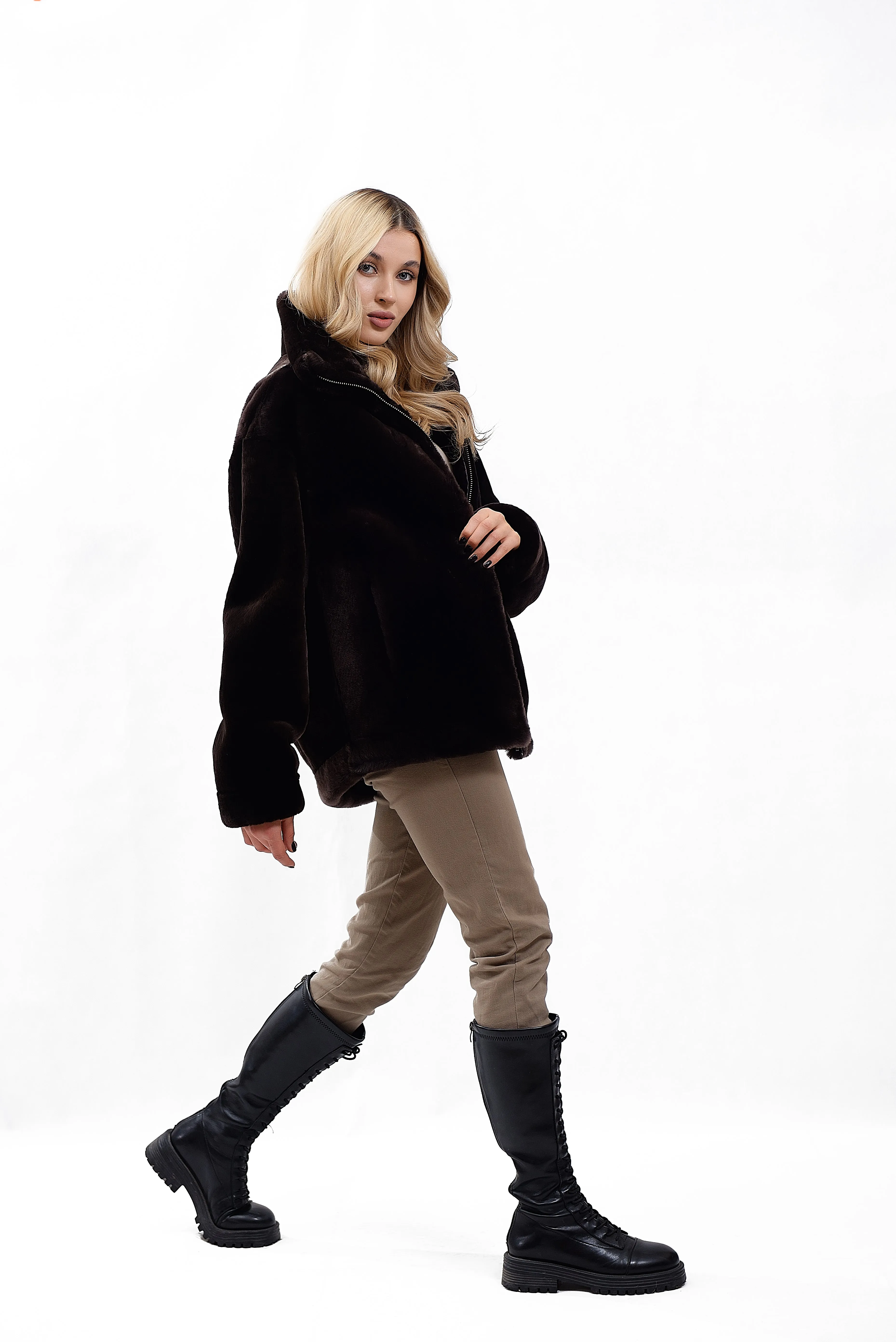 Women's Jacket Made of Brown Mouton Fur