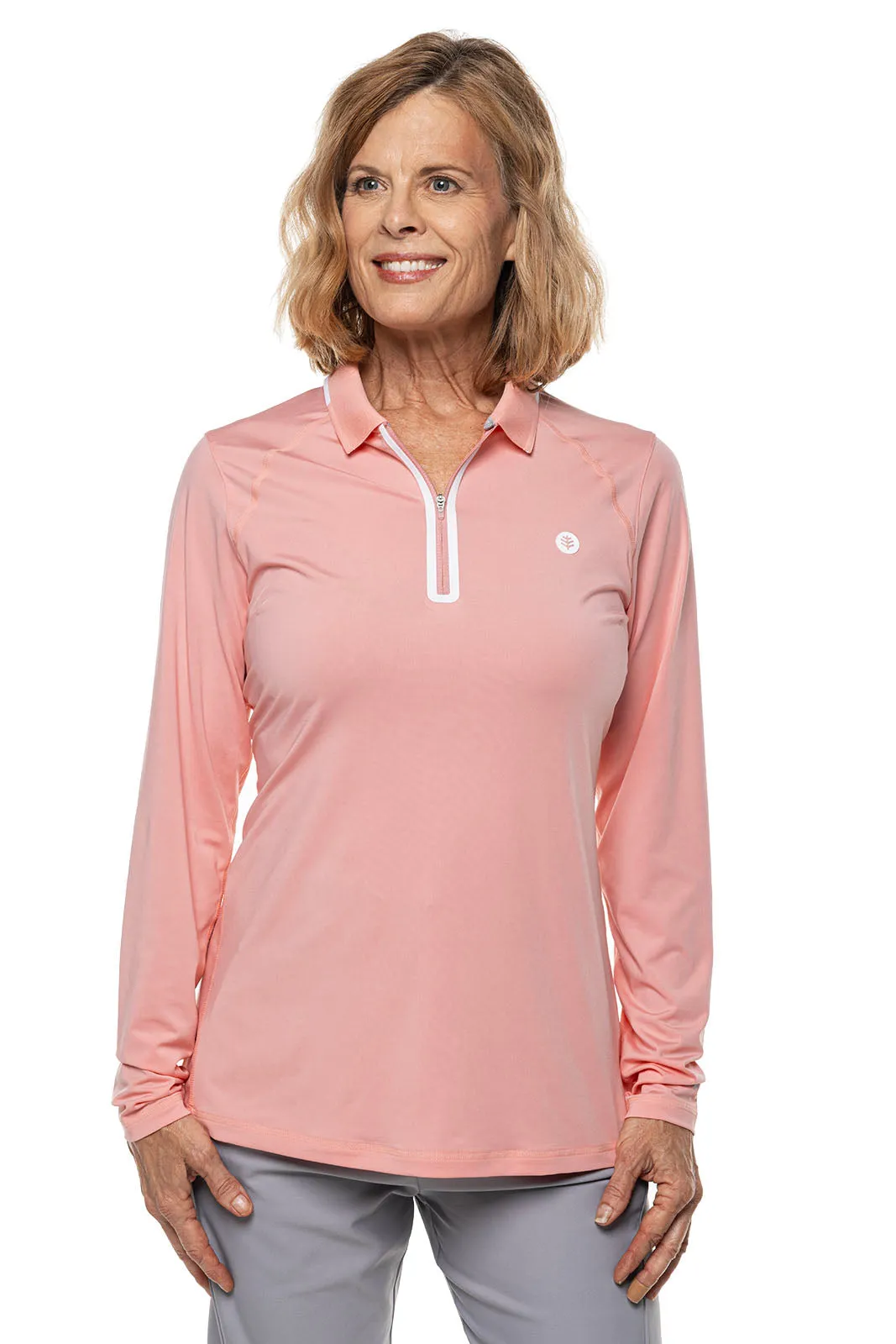 Women's Victory Lap Long Sleeve Golf Polo  |  Peachy Pink