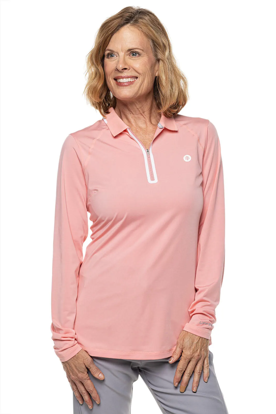 Women's Victory Lap Long Sleeve Golf Polo  |  Peachy Pink