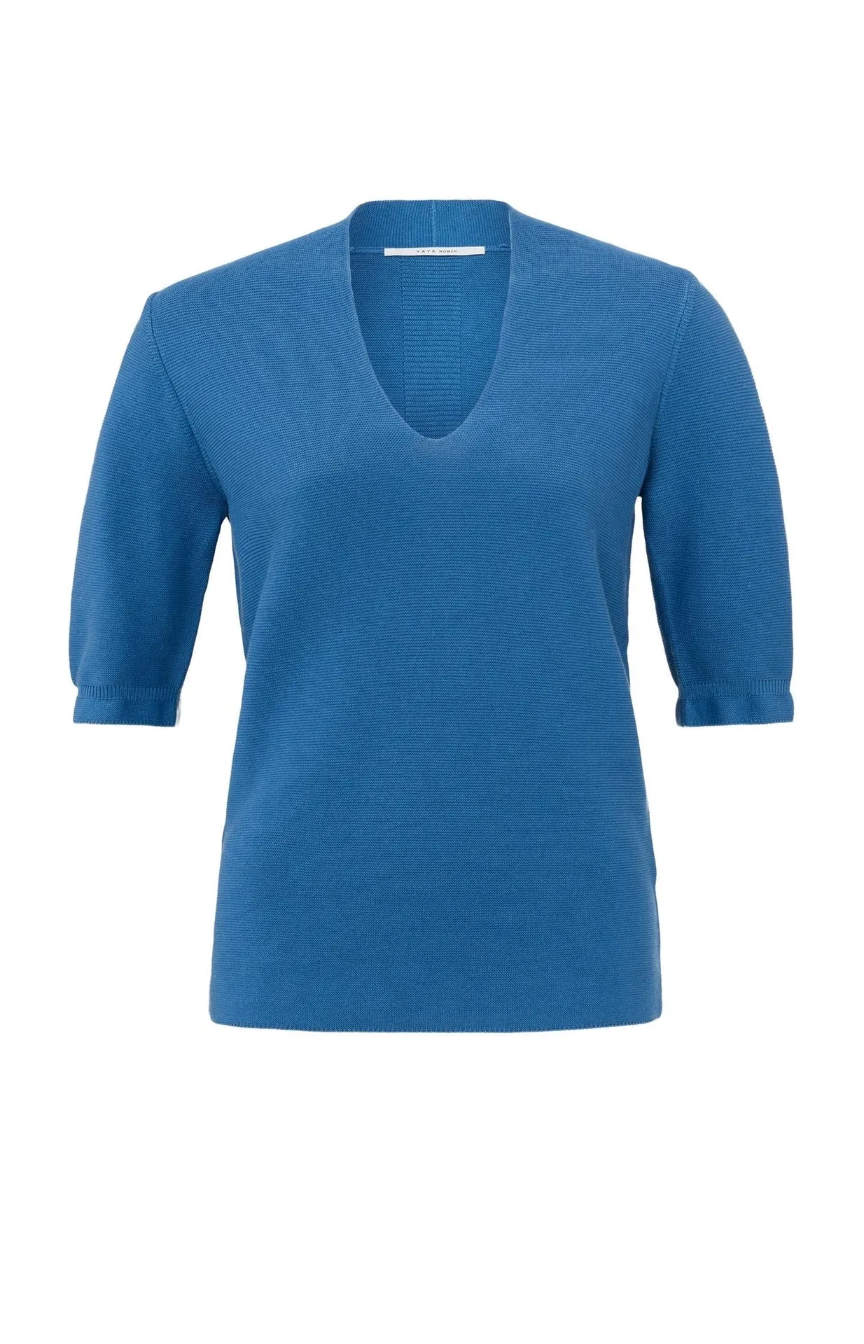 Yaya Cotton Sweater Cobalt Blue V Neck Half Long Sleeves